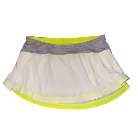 EUC Lululemon Presta Skirt White Metallic Silver Yellow Pleated Athletic Mini 6 - Picture 2 of 8